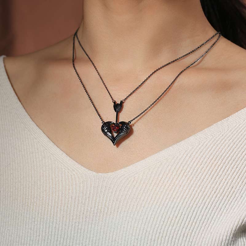 Heart Wing Arrow Unique Pendant in Black Plating