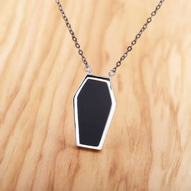 Gothic Coffin Black Plated Pendant Necklace