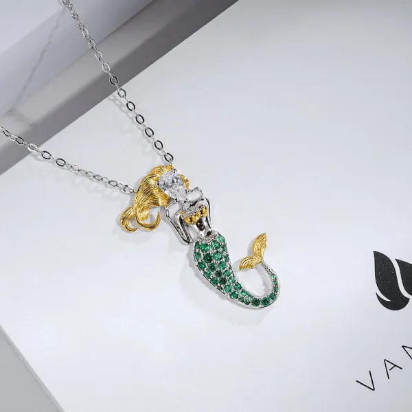 Unique Mermaid Necklace Women White Gold White Pear