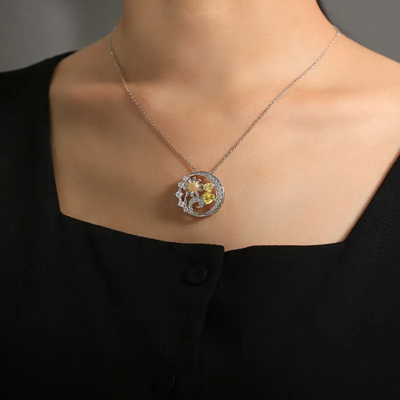 Nature Daisy Pendant Necklace Yellow Heart