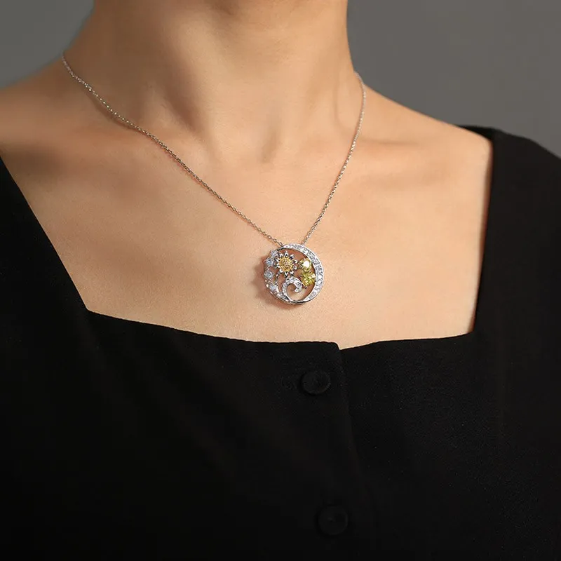 Nature Daisy Pendant Necklace Yellow Heart