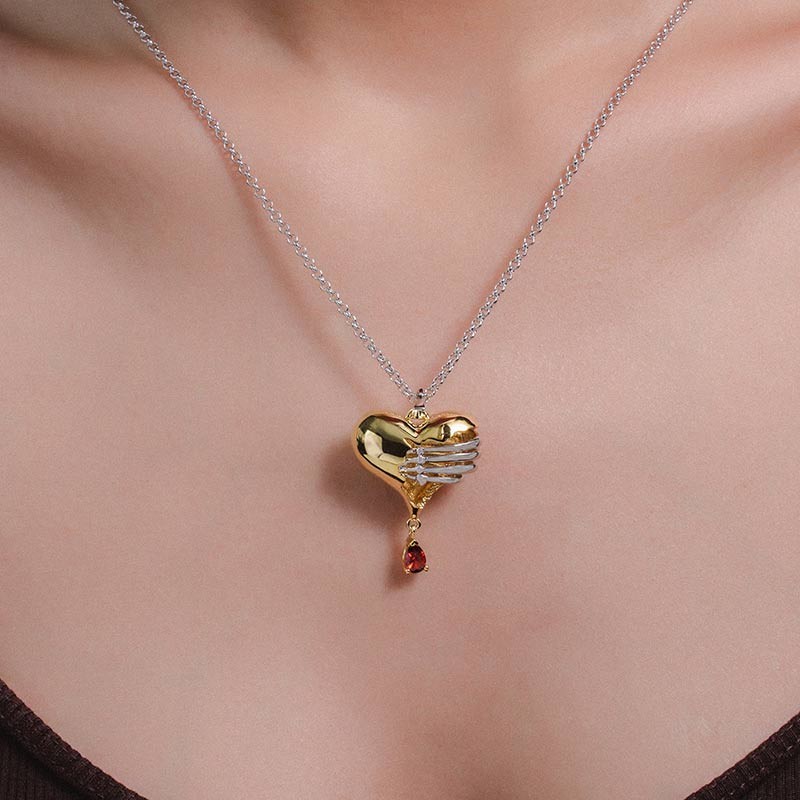 Heart Necklace Broken Heart Pendant With Rib Cage In Two ...