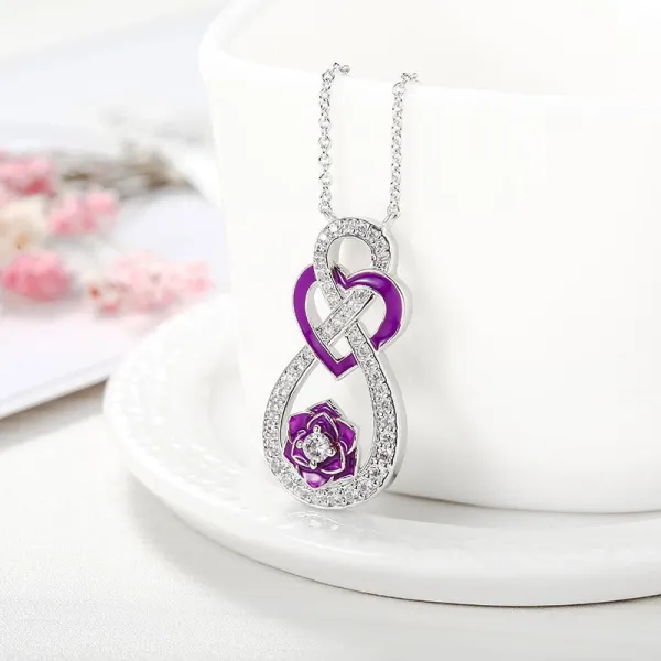 Nature Heart Infinity Rose Silver Plated Pendant Necklace