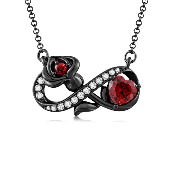 Gothic Nature Infinity Rose Black Plated Pendant Necklace