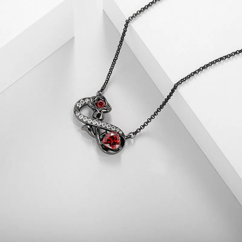 Gothic Nature Infinity Rose Pendant Necklace Garnet Red Heart