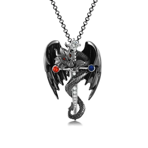 Gothic Dragon Black Plated Pendant Necklace