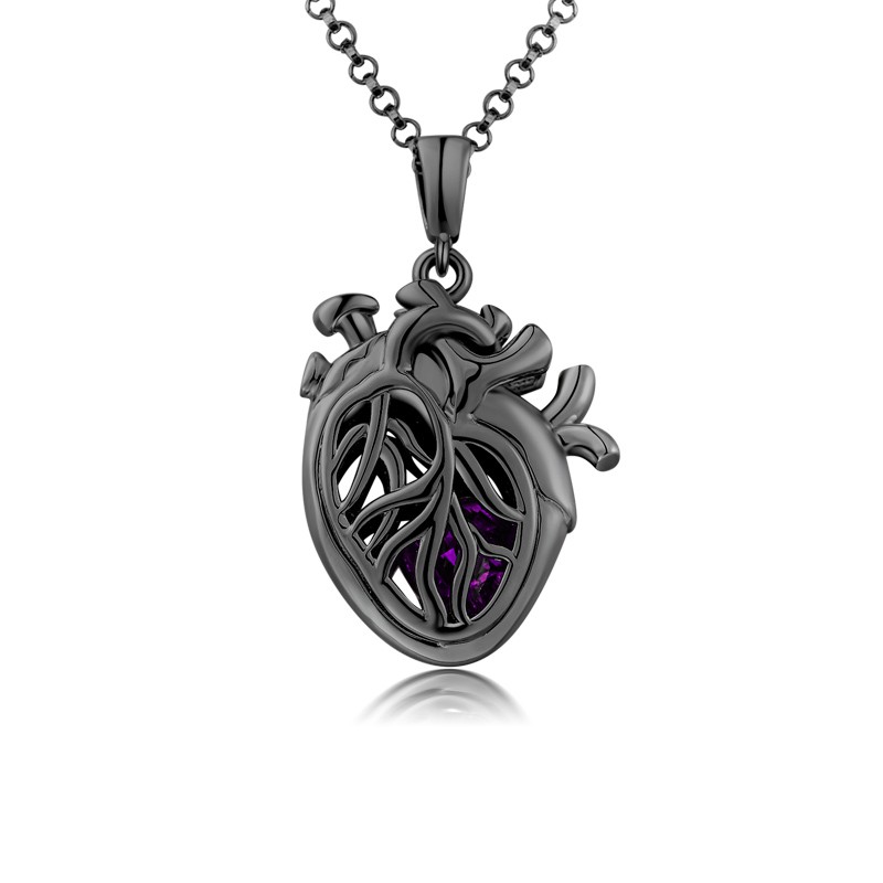 Medium Diamond Black Enamel Heart Necklace | BE LOVED Jewelry