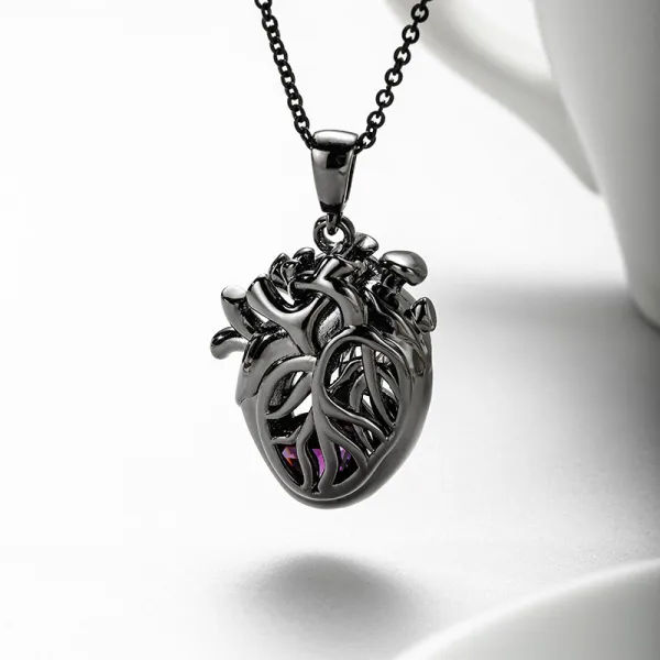 Gothic Heart Necklace Pendant Women Men Black Amethyst Purple Heart