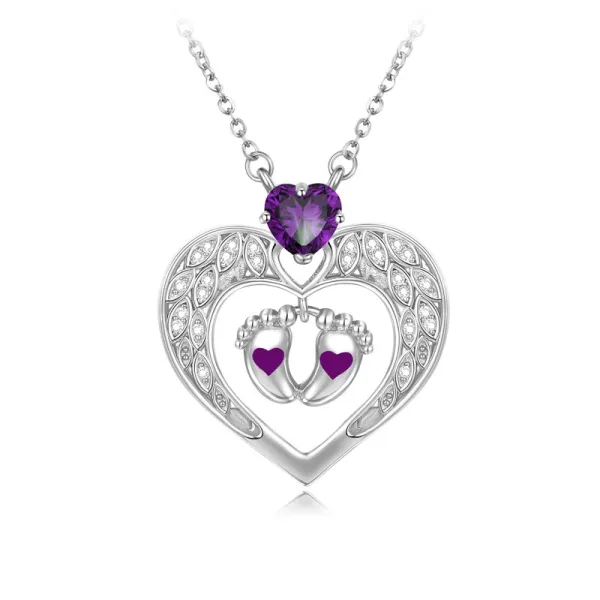 Unique Heart Necklace Pendant Women Silver Amethyst Purple Heart
