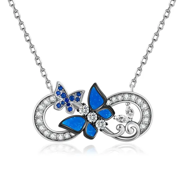 Nature Butterflies Infinity Necklace Pendant Women Silver