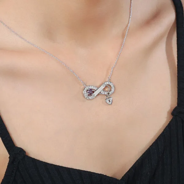 Unique Infinity Necklace Pendant Women Silver Amethyst Purple Heart