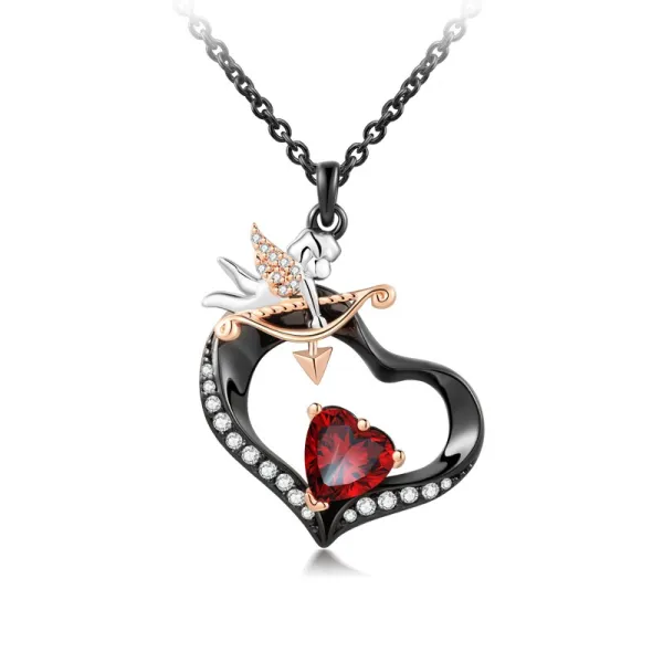 Unique Arrow Necklace Pendant Women Black Garnet Red Heart