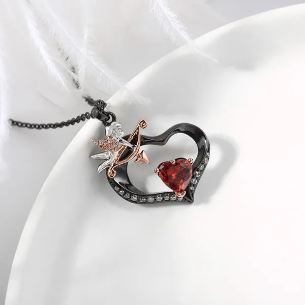 Unique Arrow Necklace Pendant Women Black Garnet Red Heart