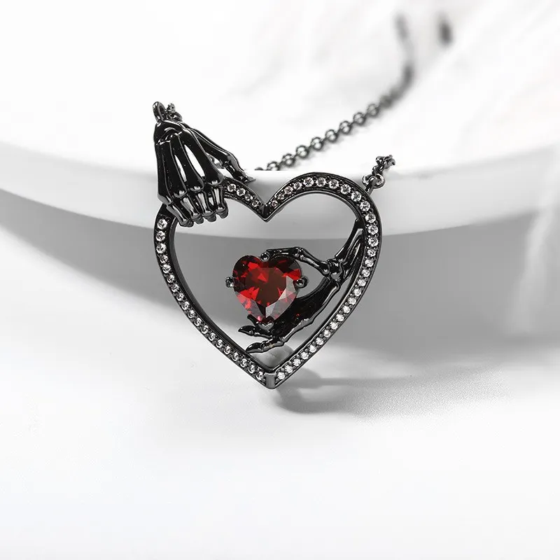 Gothic Black Heart Key Pendant Y Drop Necklace Gunmetal Chain