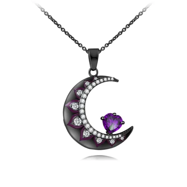 Gothic Moon Black Plated Pendant Necklace