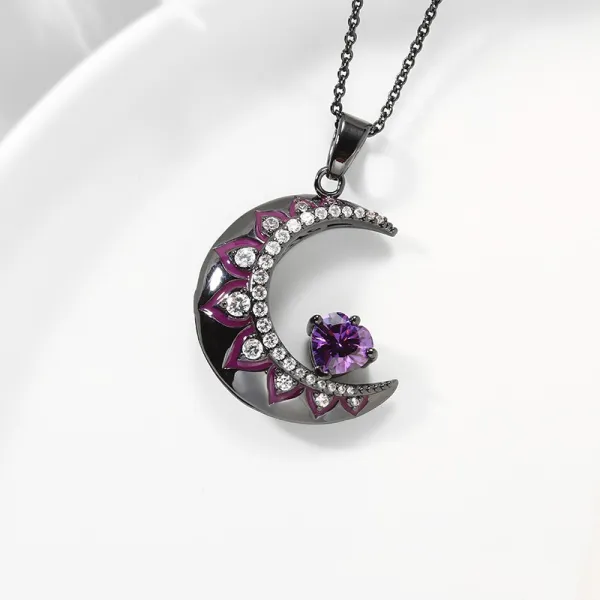 Gothic Moon Black Plated Pendant Necklace