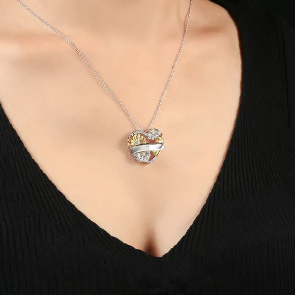 Classic Sunflower Necklace Pendant Women Silver