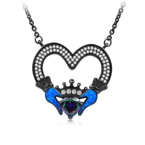 Gothic Claddagh Black Plated Pendant Necklace