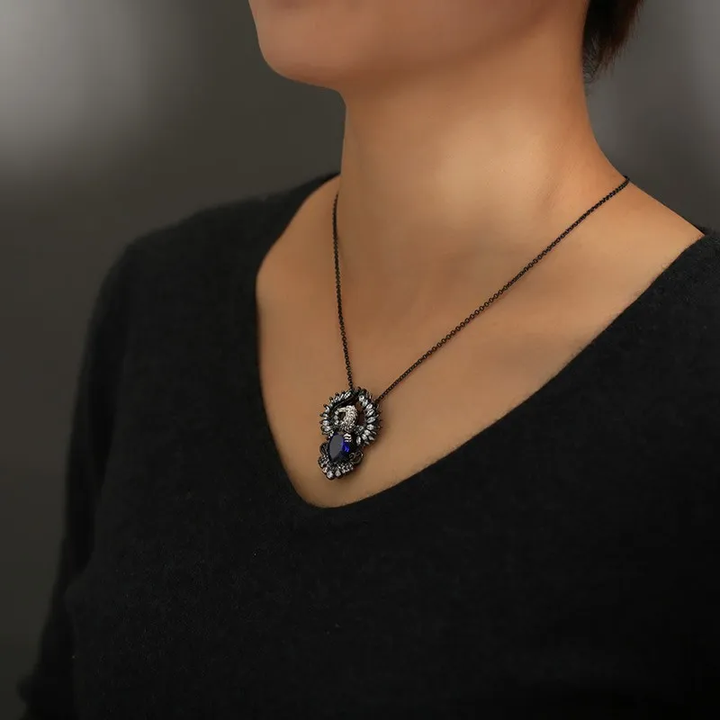 Unique Eagle Pendant Necklace Sapphire Blue Pear