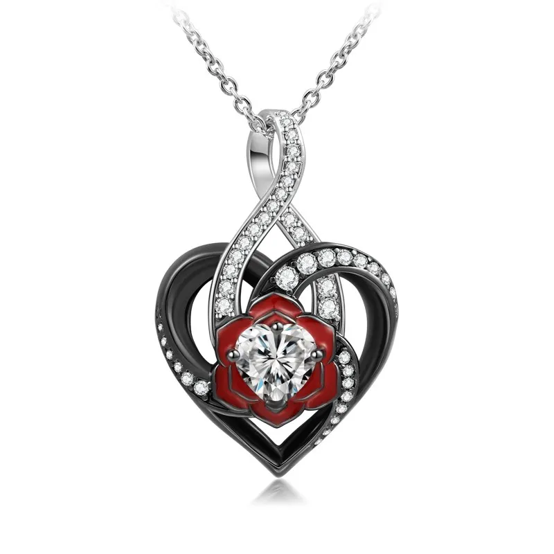 Nature Heart Rose Pendant Necklace White Heart