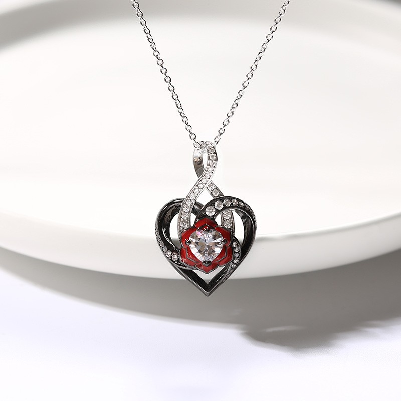 Rose Necklace With Infinite Heart in Black For Women Nature Style