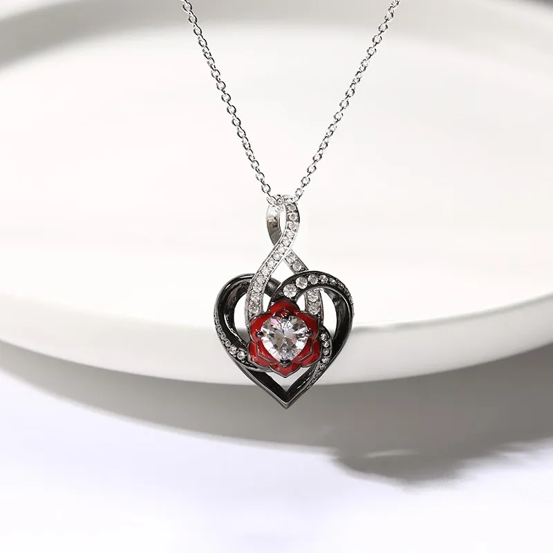 Nature Heart Rose Pendant Necklace White Heart