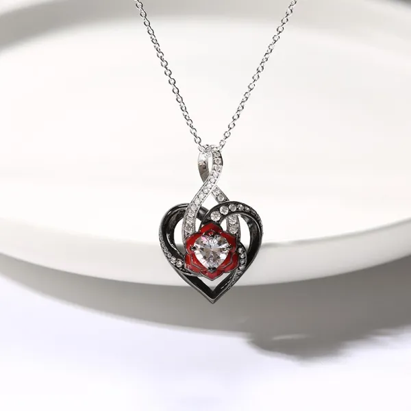 Nature Heart Rose Black Plated Pendant Necklace
