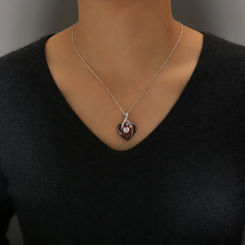 Nature Heart Rose Pendant Necklace White Heart