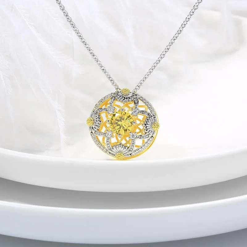 Nature Daisy Pendant Necklace Yellow Round