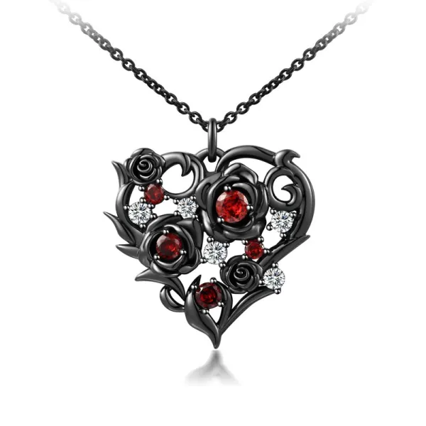 Gothic Nature Rose Black Plated Pendant Necklace