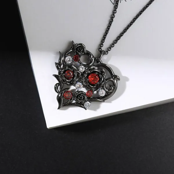 Gothic Nature Rose Black Plated Pendant Necklace