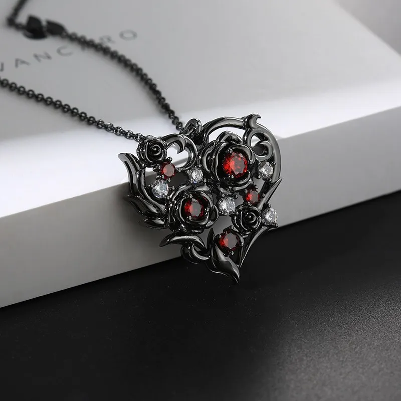 Gothic Nature Rose Pendant Necklace