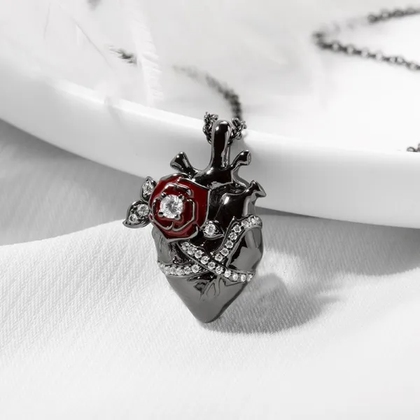 Custom Engrave Heart Rose Necklace for Women