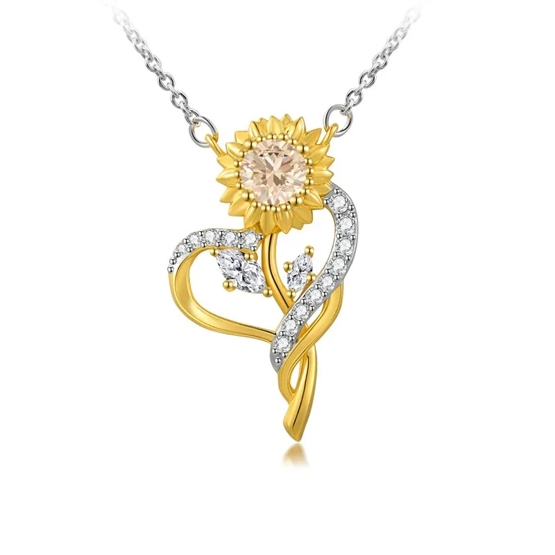 Nature Sunflower Pendant Necklace Champagne Round