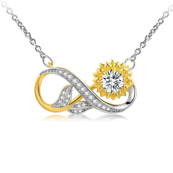 Nature Infinity Sunflower Necklace Pendant Women 18K Yellow Gold White Gold White Round