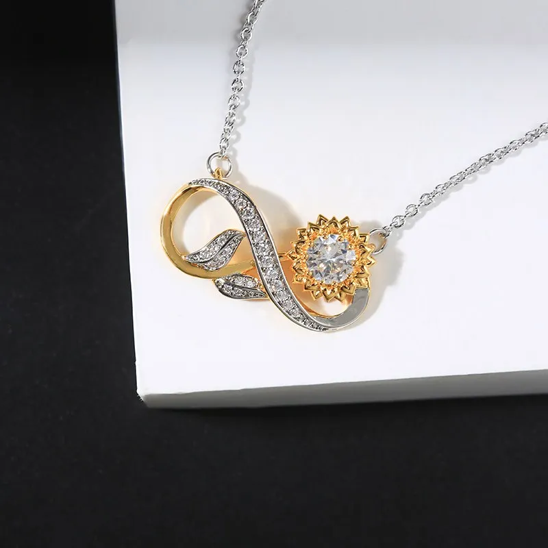 Nature Infinity Sunflower Pendant Necklace White Round