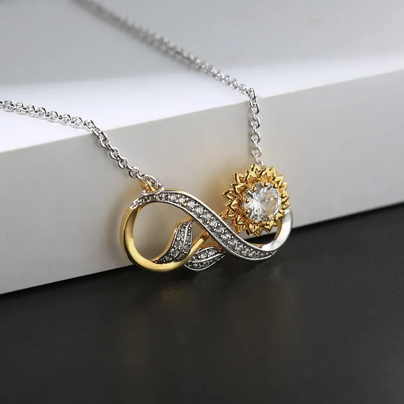 Nature Infinity Sunflower Pendant Necklace White Round