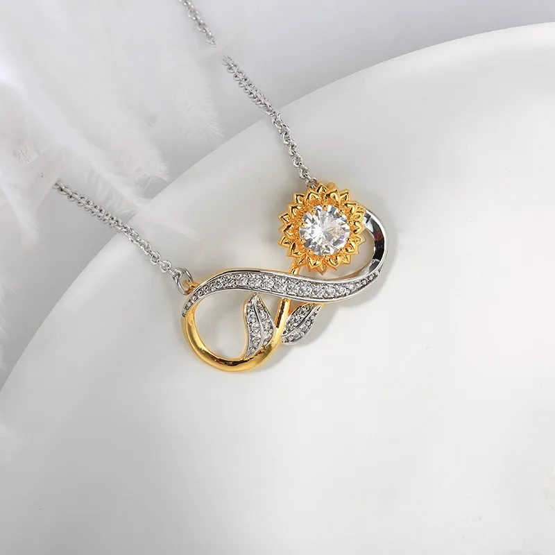 Nature Infinity Sunflower Pendant Necklace White Round