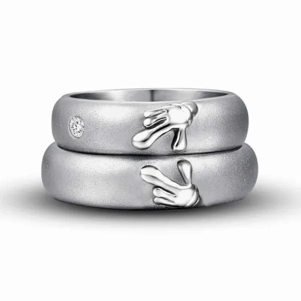 Unique Heart Hand Ring Couple Titanium Steel Couple Ring