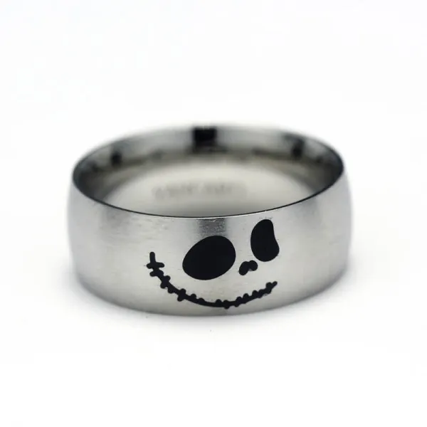 Wedding Band Men Gothic Skull Silver Titanium Steel Ring