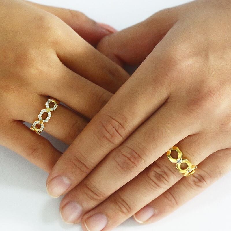 Gold Wedding Ring Set For Couples Geometry