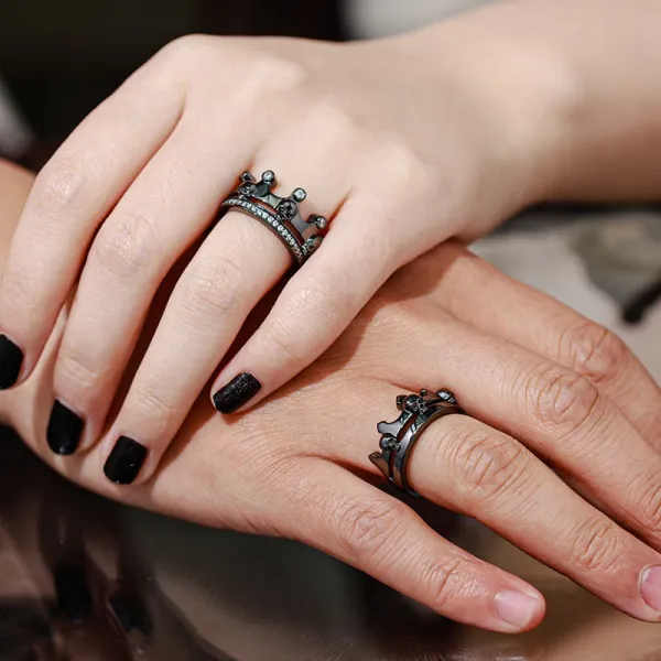Gothic Crown Skull Couple Ring Couple