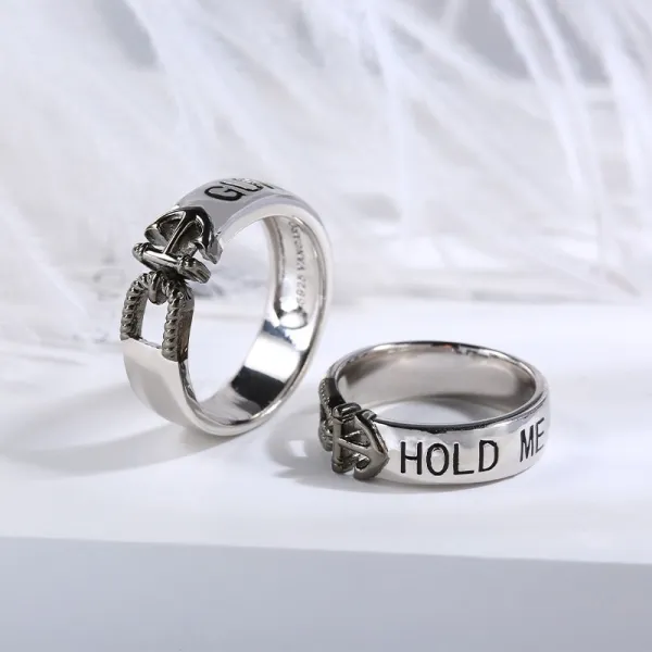 Unique Anchor Hold Me Guide Me Letter Ring Couple 925 Sterling Silver Couple Ring