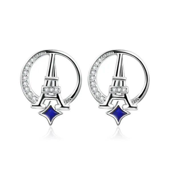 Eiffel Tower Earrings Architecture Stud Women White Gold