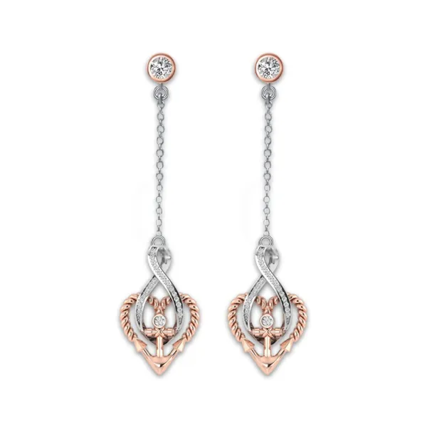 Anchor Infinity Earrings Simple Dangle Women 18K Rose Gold