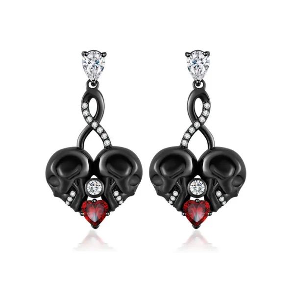 Infinity Skull Earrings Gothic Stud Women Black Garnet Red White Heart Pear