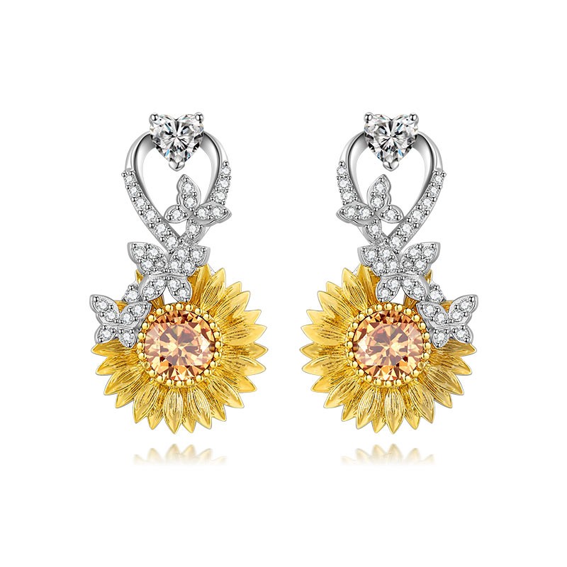 14k gold sunflower earrings