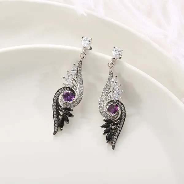 Wing Earrings Unique Dangle Women Black Amethyst Purple Heart