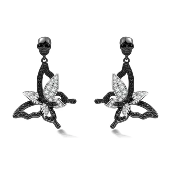 Butterfly Skull Earrings Gothic Dangle Women Black