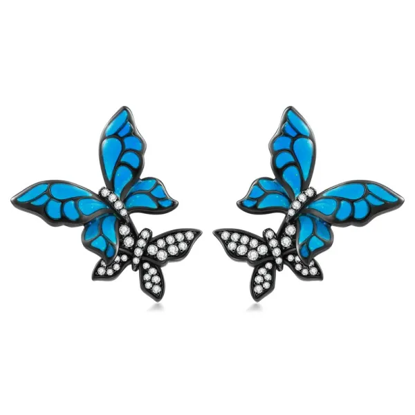 Butterfly Stud Earrings Nature For Women Black
